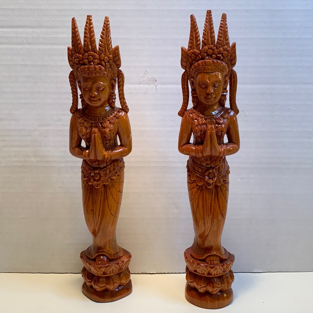 Pair of Hand carved wooden goddesses